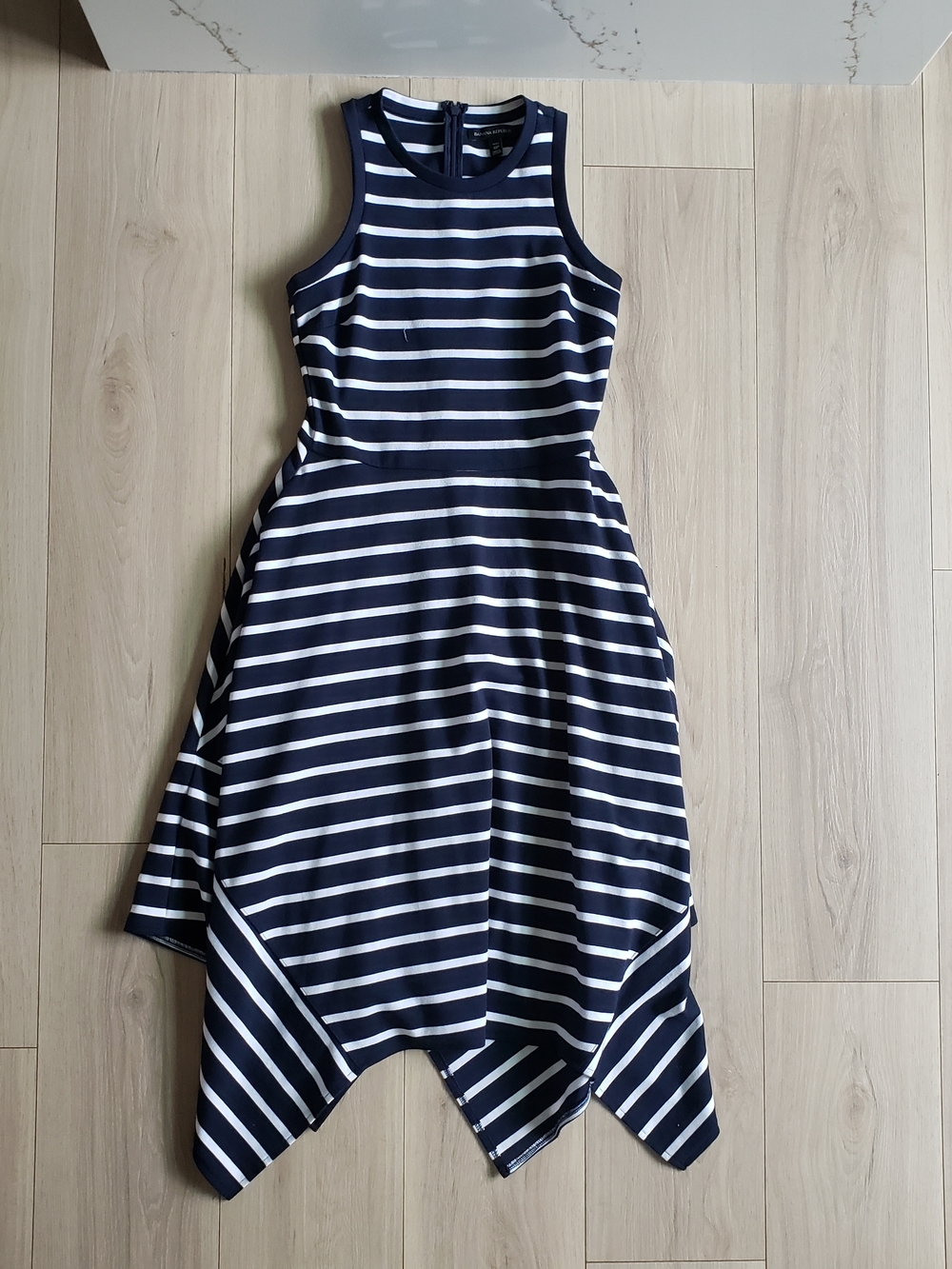 Navy Striped Handkerchief Hem Dress